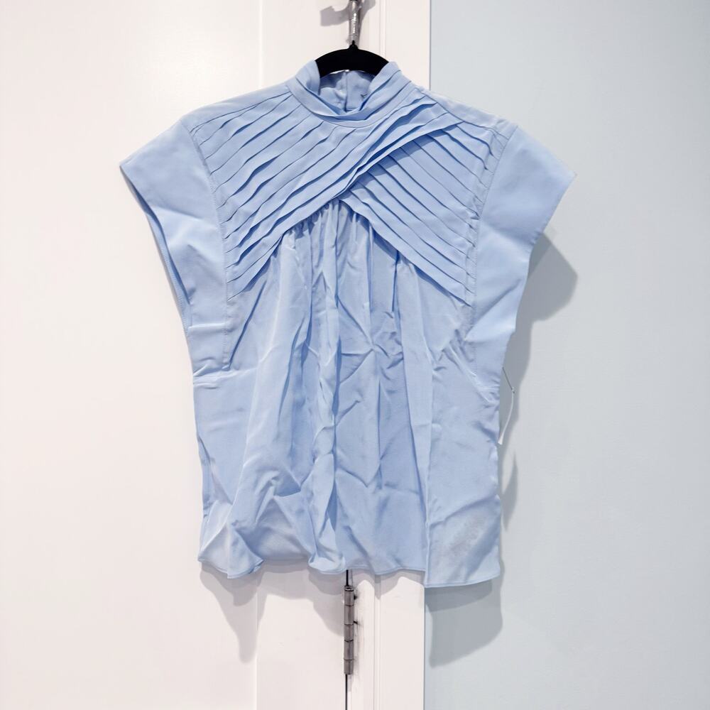 Joie Women's Powder Blue Edesse Silk Top Pleated Blouse XXS NWT - Picture 11 of 13